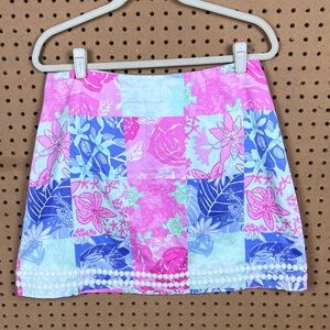 Lilly Pulitzer Pink and Blue Floral Patchwork Mini Skirt Size 12